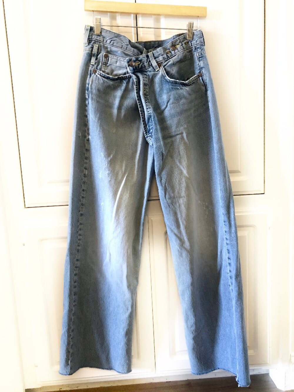 R13 Women's Denim Crossover Asymmetrical Jeans, Size 26